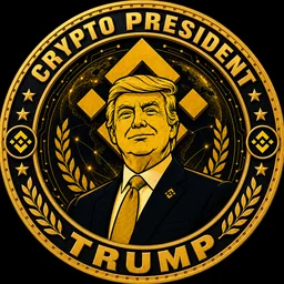 Crypto President coin seal: gold-rimmed medallion with laurel branches, five-point stars and BNB marks.