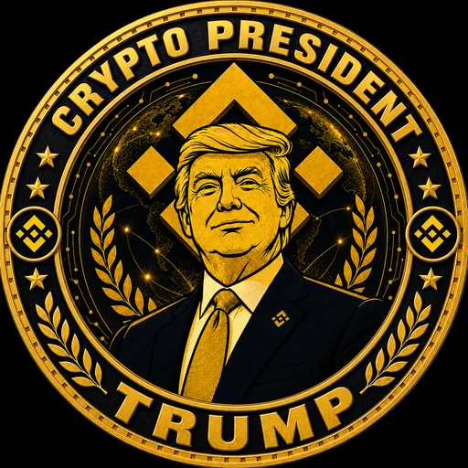 Circular Crypto President logo in black and gold with the $TRUMP ticker styling.